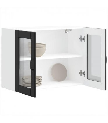 vidaXL Kitchen Wall Cabinet with Glass Door Lucca Black Engineer — Size: 80 x 31 x 60 cm, Model: 1x wall glass cabinet (2 doors)