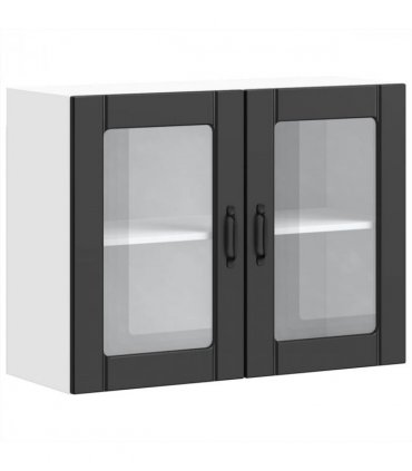 vidaXL Kitchen Wall Cabinet with Glass Door Lucca Black Engineer — Size: 80 x 31 x 60 cm, Model: 1x wall glass cabinet (2 doors)