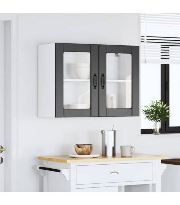 vidaXL Kitchen Wall Cabinet with Glass Door Lucca Black Engineer — Size: 80 x 31 x 60 cm, Model: 1x wall glass cabinet (2 doors)
