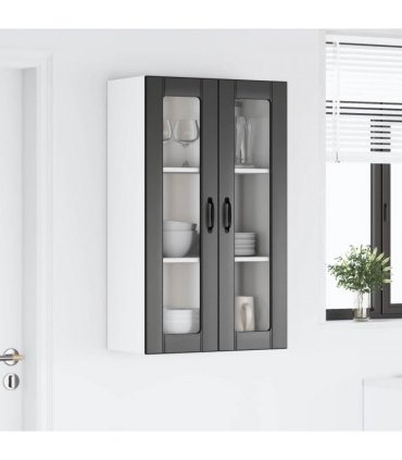 vidaXL Wall Glass Cabinet LUCCA Black 60 x 31 x 100 cm Engineered Wood — Model: 1x wall glass cabinet (2 doors)