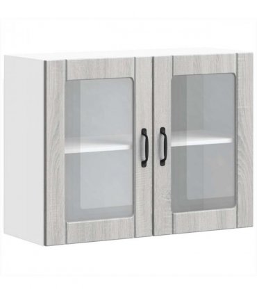 vidaXL Kitchen Wall Cabinet with Glass Door Lucca Grey Sonoma En — Size: 80 x 31 x 60 cm, Model: 1x wall glass cabinet (2 doors)