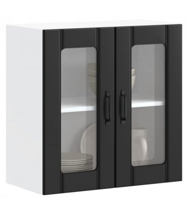 vidaXL Kitchen Wall Cabinet with Glass Door Lucca Black Engineer — Size: 60 x 31 x 60 cm, Model: 1x wall glass cabinet (2 doors)