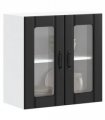vidaXL Kitchen Wall Cabinet with Glass Door Lucca Black Engineer — Size: 60 x 31 x 60 cm, Model: 1x wall glass cabinet (2 doors)