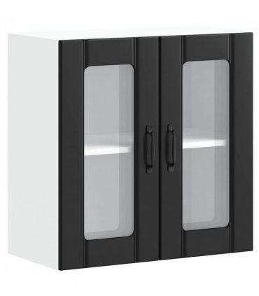 vidaXL Kitchen Wall Cabinet with Glass Door Lucca Black Engineer — Size: 60 x 31 x 60 cm, Model: 1x wall glass cabinet (2 doors)