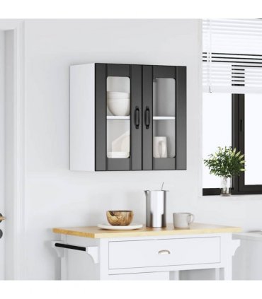 vidaXL Kitchen Wall Cabinet with Glass Door Lucca Black Engineer — Size: 60 x 31 x 60 cm, Model: 1x wall glass cabinet (2 doors)