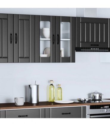 vidaXL Kitchen Wall Cabinet with Glass Door Lucca Black Engineer — Size: 60 x 31 x 60 cm, Model: 1x wall glass cabinet (2 doors)