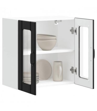 vidaXL Kitchen Wall Cabinet with Glass Door Lucca Black Engineer — Size: 60 x 31 x 60 cm, Model: 1x wall glass cabinet (2 doors)