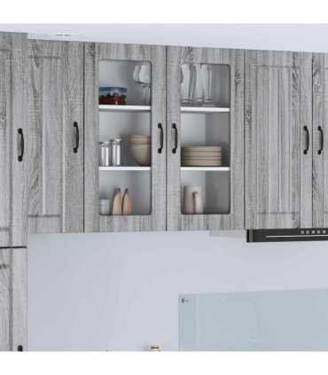 vidaXL Wall Glass Cabinet LUCCA Grey Sonoma 80 x 31 x 80 cm — Model: 1x wall glass cabinet (2 doors)
