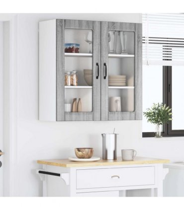 vidaXL Wall Glass Cabinet LUCCA Grey Sonoma 80 x 31 x 80 cm — Model: 1x wall glass cabinet (2 doors)