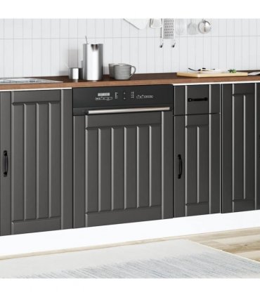 vidaXL Dishwasher Panel Lucca Black Engineered Wood — Size: 60 x 1.5 x 67 cm, Model: 1x dishwasher panel