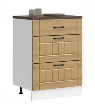 vidaXL Kitchen Base Cabinet Lucca Artisan Oak Engineered Wood — Size: 60 x 46 x 81.5 cm, Model: 1x bottom cabinet (3 drawers)