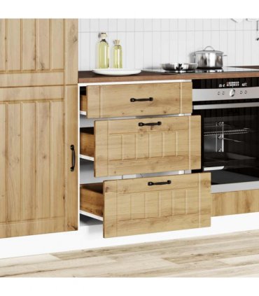 vidaXL Kitchen Base Cabinet Lucca Artisan Oak Engineered Wood — Size: 60 x 46 x 81.5 cm, Model: 1x bottom cabinet (3 drawers)
