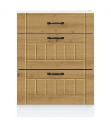 vidaXL Kitchen Base Cabinet Lucca Artisan Oak Engineered Wood — Size: 60 x 46 x 81.5 cm, Model: 1x bottom cabinet (3 drawers)