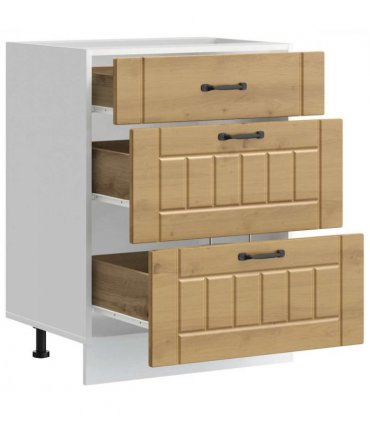 vidaXL Kitchen Base Cabinet Lucca Artisan Oak Engineered Wood — Size: 60 x 46 x 81.5 cm, Model: 1x bottom cabinet (3 drawers)