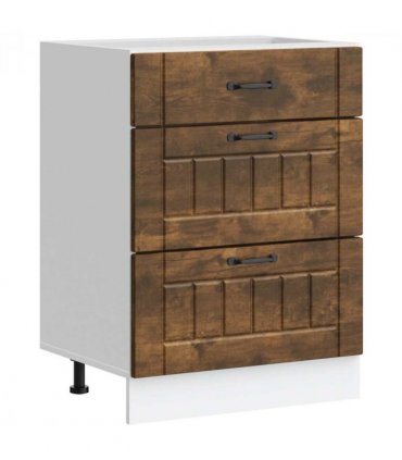 vidaXL Kitchen Base Cabinet Lucca Smoked Oak Engineered Wood — Size: 60 x 46 x 81.5 cm, Model: 1x bottom cabinet (3 drawers)