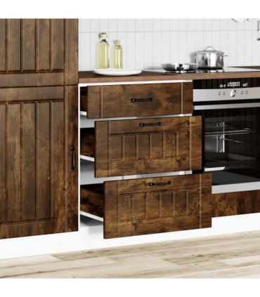 vidaXL Kitchen Base Cabinet Lucca Smoked Oak Engineered Wood — Size: 60 x 46 x 81.5 cm, Model: 1x bottom cabinet (3 drawers)
