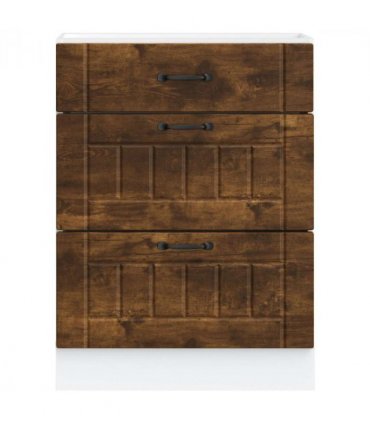 vidaXL Kitchen Base Cabinet Lucca Smoked Oak Engineered Wood — Size: 60 x 46 x 81.5 cm, Model: 1x bottom cabinet (3 drawers)