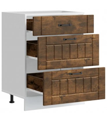 vidaXL Kitchen Base Cabinet Lucca Smoked Oak Engineered Wood — Size: 60 x 46 x 81.5 cm, Model: 1x bottom cabinet (3 drawers)