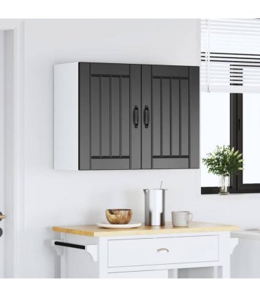 vidaXL Kitchen Wall Cabinet Lucca Black Engineered Wood — Size: 80 x 31 x 60 cm, Model: 1x wall cabinet (2 doors)
