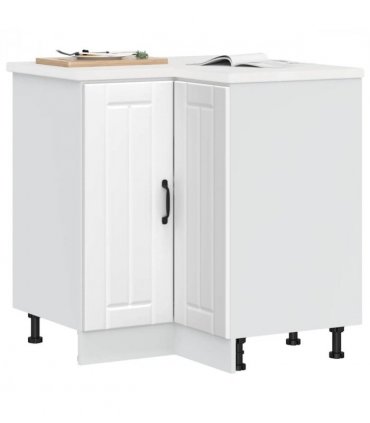 vidaXL Kitchen Corner Base Cabinet Lucca White Engineer — Size: 75.5 x 75.5 x 81.5 cm, Model: 1x corner bottom cabinet (2 doors)