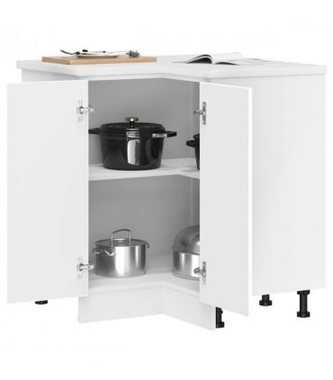 vidaXL Kitchen Corner Base Cabinet Lucca White Engineer — Size: 75.5 x 75.5 x 81.5 cm, Model: 1x corner bottom cabinet (2 doors)