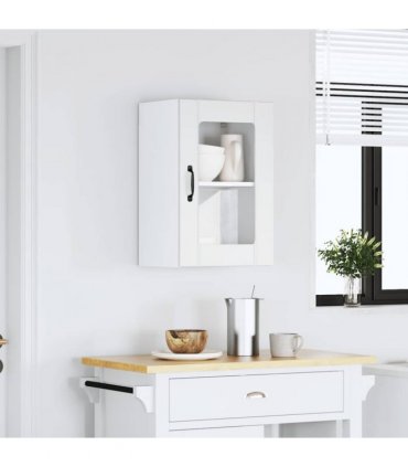 vidaXL Kitchen Wall Cabinet with Glass Door Lucca White — Size: 40 x 31 x 60 cm, Model: 1x wall glass cabinet (1 door)