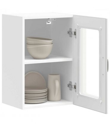 vidaXL Kitchen Wall Cabinet with Glass Door Lucca White — Size: 40 x 31 x 60 cm, Model: 1x wall glass cabinet (1 door)