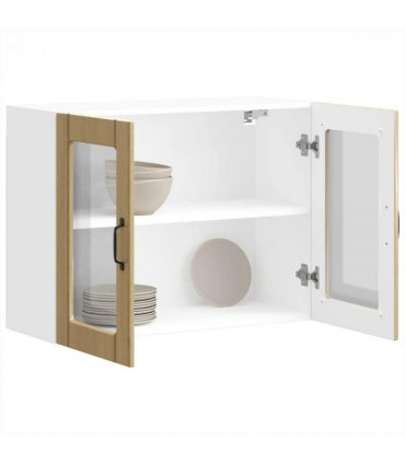 vidaXL Kitchen Wall Cabinet with Glass Door Lucca Sonoma Oak Eng — Size: 80 x 31 x 60 cm, Model: 1x wall glass cabinet (2 doors)