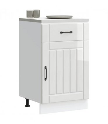 vidaXL Kitchen Base Cabinet Lucca High Gloss White Enginee — Size: 50 x 46 x 81.5 cm, Model: 1x bottom cabinet (1 door 1 drawer)