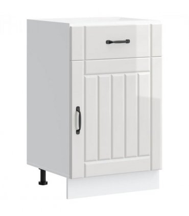 vidaXL Kitchen Base Cabinet Lucca High Gloss White Enginee — Size: 50 x 46 x 81.5 cm, Model: 1x bottom cabinet (1 door 1 drawer)