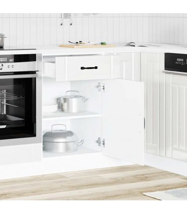 vidaXL Kitchen Base Cabinet Lucca High Gloss White Enginee — Size: 50 x 46 x 81.5 cm, Model: 1x bottom cabinet (1 door 1 drawer)