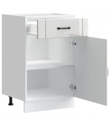 vidaXL Kitchen Base Cabinet Lucca High Gloss White Enginee — Size: 50 x 46 x 81.5 cm, Model: 1x bottom cabinet (1 door 1 drawer)