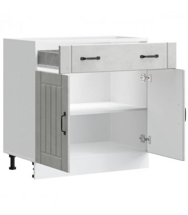 vidaXL Kitchen Base Cabinet Lucca Concrete Grey Engineere — Size: 80 x 46 x 81.5 cm, Model: 1x bottom cabinet (2 doors 1 drawer)
