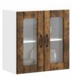 vidaXL Kitchen Wall Cabinet with Glass Door Lucca Smoked Oak Eng — Size: 60 x 31 x 60 cm, Model: 1x wall glass cabinet (2 doors)