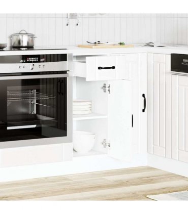 vidaXL Kitchen Base Cabinet Lucca White Engineered Wood — Size: 30 x 46 x 81.5 cm, Model: 1x bottom cabinet (1 door 1 drawer)