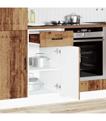 vidaXL Kitchen Base Cabinet Lucca Old Wood Engineered Wood — Size: 40 x 46 x 81.5 cm, Model: 1x bottom cabinet (1 door 1 drawer)