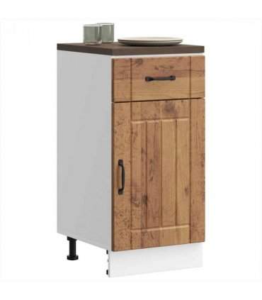 vidaXL Kitchen Base Cabinet Lucca Old Wood Engineered Wood — Size: 40 x 46 x 81.5 cm, Model: 1x bottom cabinet (1 door 1 drawer)