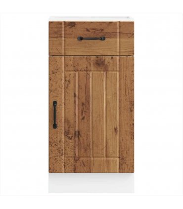 vidaXL Kitchen Base Cabinet Lucca Old Wood Engineered Wood — Size: 40 x 46 x 81.5 cm, Model: 1x bottom cabinet (1 door 1 drawer)