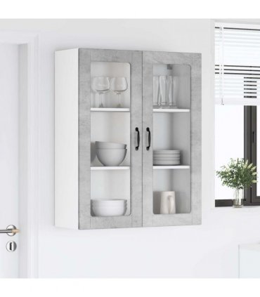 vidaXL Wall Glass Cabinet LUCCA Concrete Grey 80 x 31 x 100 cm — Model: 1x wall glass cabinet (2 doors)