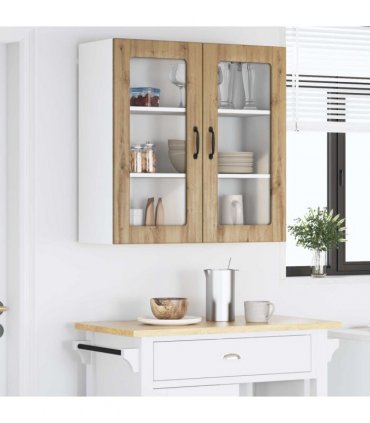 vidaXL Wall Glass Cabinet LUCCA Artisan Oak 80 x 31 x 80 cm — Model: 1x wall glass cabinet (2 doors)