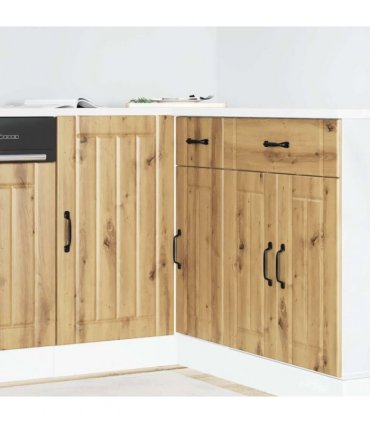 vidaXL Kitchen Base Cabinet Lucca Artisan Oak Engineered Woo — Size: 86 x 46 x 81.5 cm, Model: 1x corner bottom cabinet (1 door)