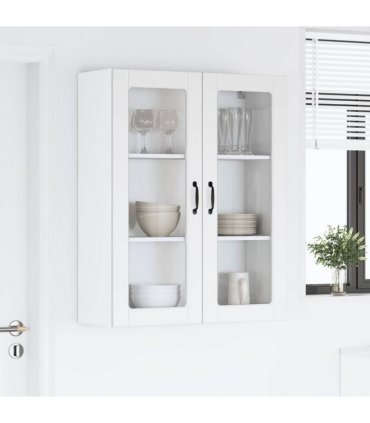 vidaXL Wall Glass Cabinet LUCCA White 80 x 31 x 100 cm Engineered Wood — Model: 1x wall glass cabinet (2 doors)