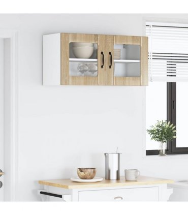 vidaXL Wall Glass Cabinet LUCCA Sonoma Oak 80 x 31 x 40 cm — Model: 1x wall glass cabinet (2 doors)