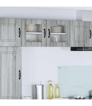 vidaXL Wall Glass Cabinet LUCCA 2 pcs Grey Sonoma 40 x 31 x 40 cm — Model: 2x wall glass cabinet (1 door)