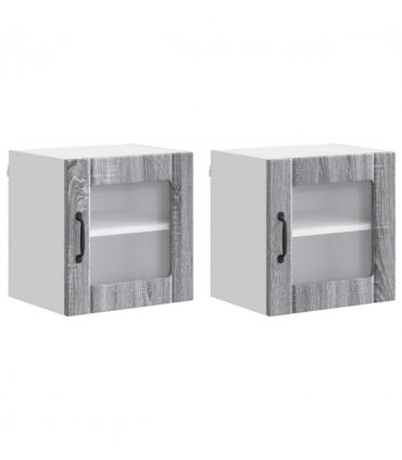 vidaXL Wall Glass Cabinet LUCCA 2 pcs Grey Sonoma 40 x 31 x 40 cm — Model: 2x wall glass cabinet (1 door)