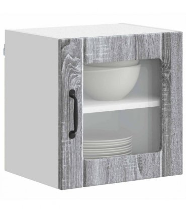 vidaXL Wall Glass Cabinet LUCCA 2 pcs Grey Sonoma 40 x 31 x 40 cm — Model: 2x wall glass cabinet (1 door)
