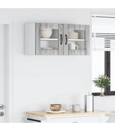 vidaXL Wall Glass Cabinet LUCCA 2 pcs Grey Sonoma 40 x 31 x 40 cm — Model: 2x wall glass cabinet (1 door)