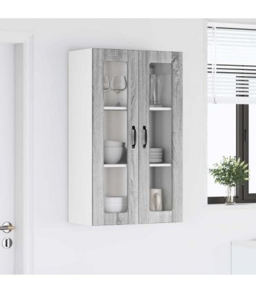 vidaXL Wall Glass Cabinet LUCCA Grey Sonoma 60 x 31 x 100 cm — Model: 1x wall glass cabinet (2 doors)