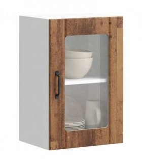 vidaXL Kitchen Wall Cabinet with Glass Door Lucca Old Wood — Size: 40 x 31 x 60 cm, Model: 1x wall glass cabinet (1 door)