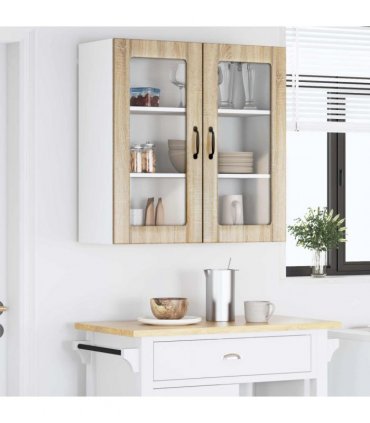 vidaXL Wall Glass Cabinet LUCCA Sonoma Oak 80 x 31 x 80 cm — Model: 1x wall glass cabinet (2 doors)
